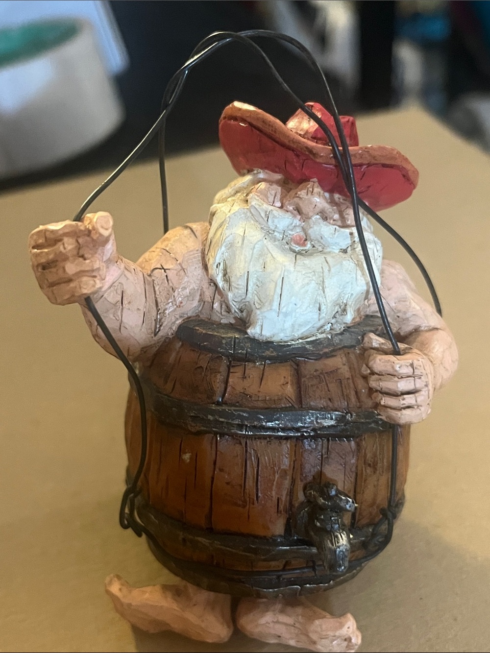 Vintage Funny Santa stuck in a barrel rustic Christmas ornament western gift 798